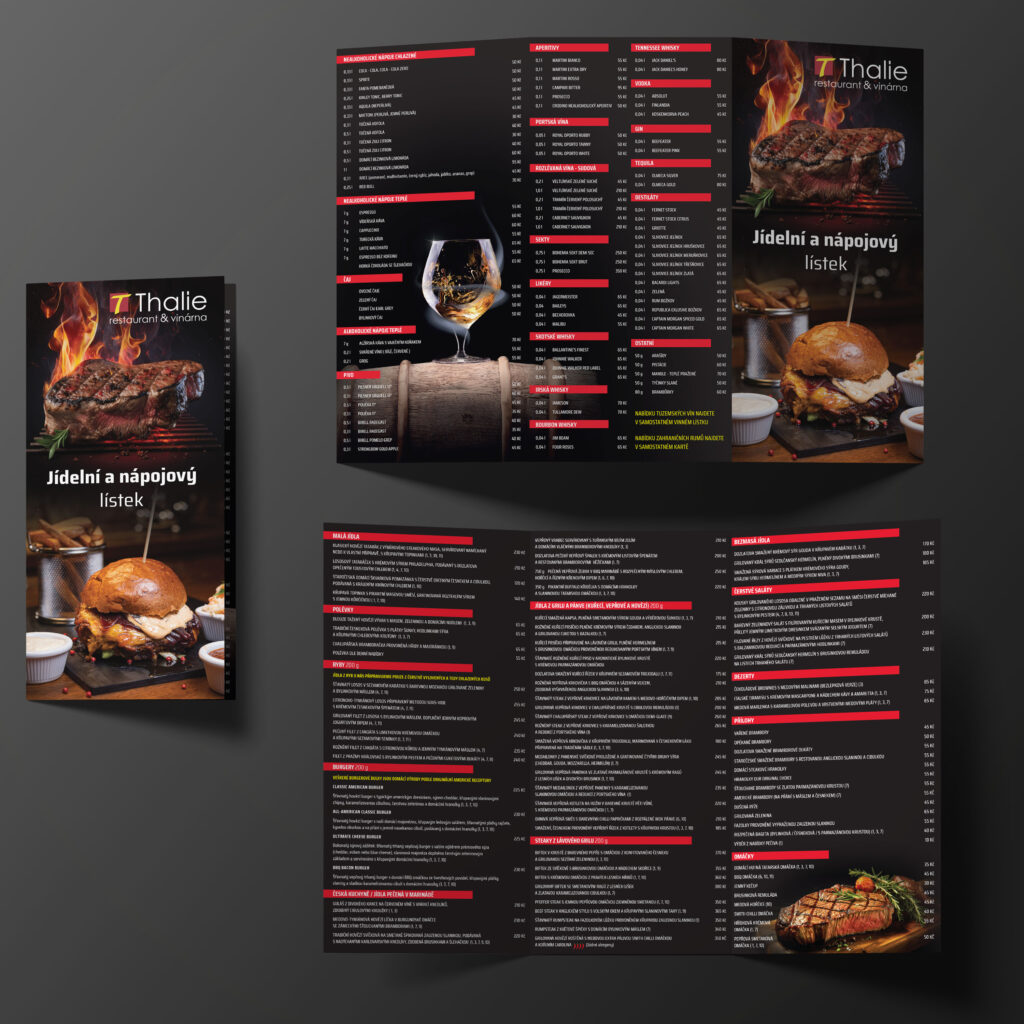 Jídelní a nápojový lístek Thalie