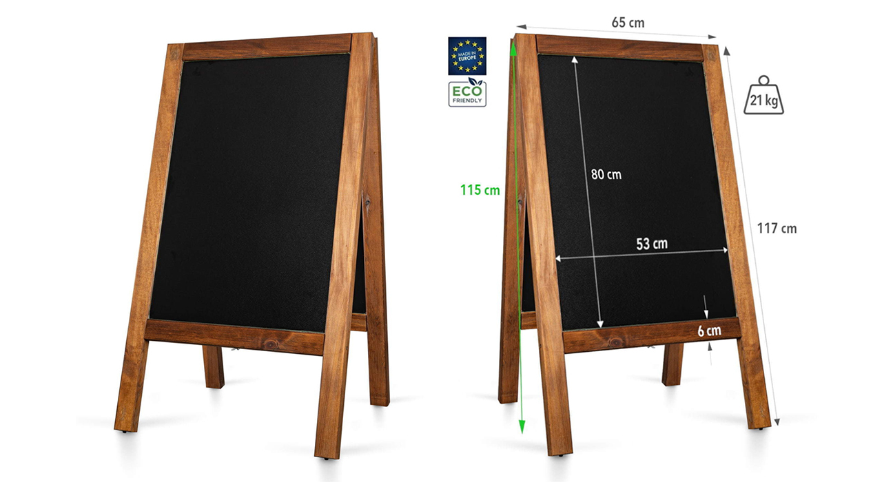 Venkovní dřevěný reklamní stojan PRO 118 × 65 cm