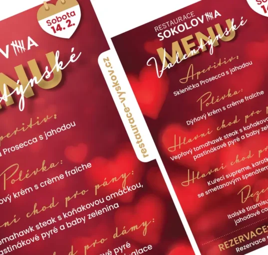 Valentýnské menu 2026 pro restauraci Sokolovna Vyškov